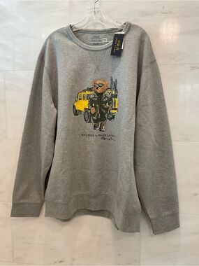 Polo Ralph Lauren Heather Gray DEFENDER BEAR Double Knit Sweatshirt 2XL W5